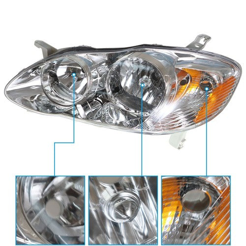 Headlights For Toyota Corolla 2003-2008 LH+RH 1Pair Chrome Housing Clear Lens