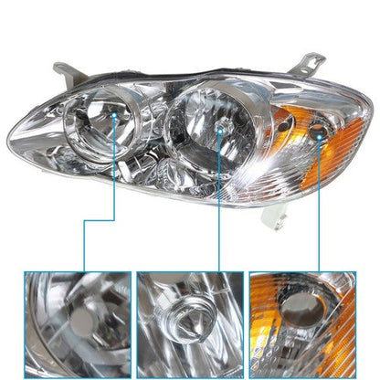 Headlights For Toyota Corolla 2003-2008 LH+RH 1Pair Chrome Housing Clear Lens