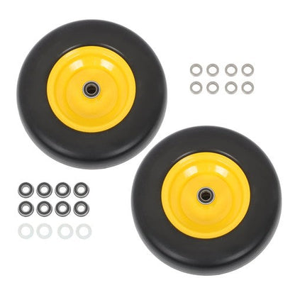 2Pcs 13x5.00-6 Flat Free Lawn Mower Tire And Wheel Solid Smooth Tread Yellow Rim