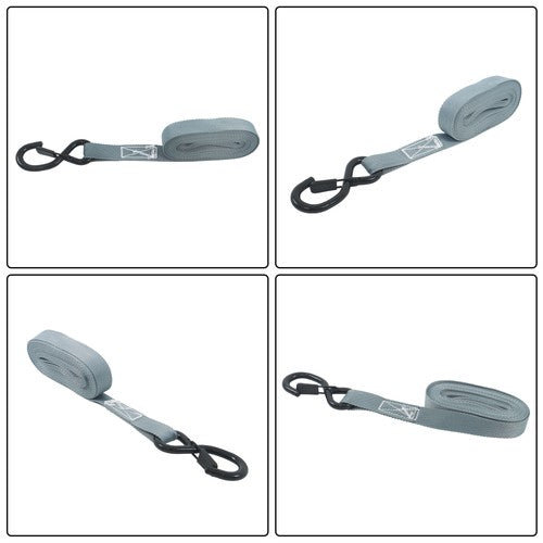 4 Pack Ratchet Strap Polyester Gray 2200lbs 1in*15ft S Hook 36' Stretch Cord*2
