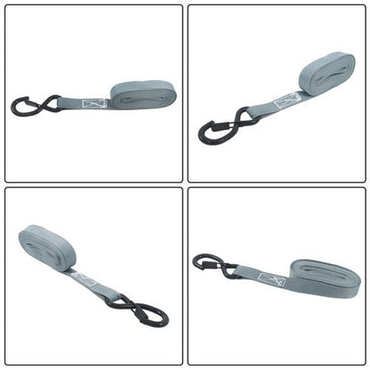 4 Pack Ratchet Strap Polyester Gray 2200lbs 1in*15ft S Hook 36' Stretch Cord*2