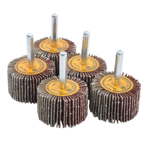 5 Pack 1-1/2" x 1" x 1/4" Shank Mounted Flap Wheels 60 Grit Aluminum Oxide