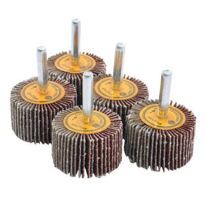 5 Pack 1-1/2" x 1" x 1/4" Shank Mounted Flap Wheels 60 Grit Aluminum Oxide
