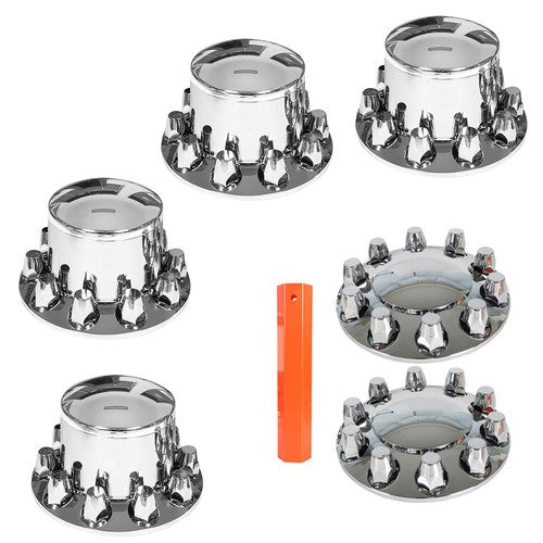 Semi Truck Rear & Front Chrome Wheel Axle Cover Hub Cap 33mm Lug Nuts Thread-On