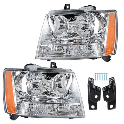 Headlights Chrome New For Chevy Avalanche/Suburban/Tahoe 2007-2014 Halogen Pair