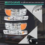 Pair Set For GMC Sierra 1500 1999-2007 Headlight Replacement Halogen Clear Lens