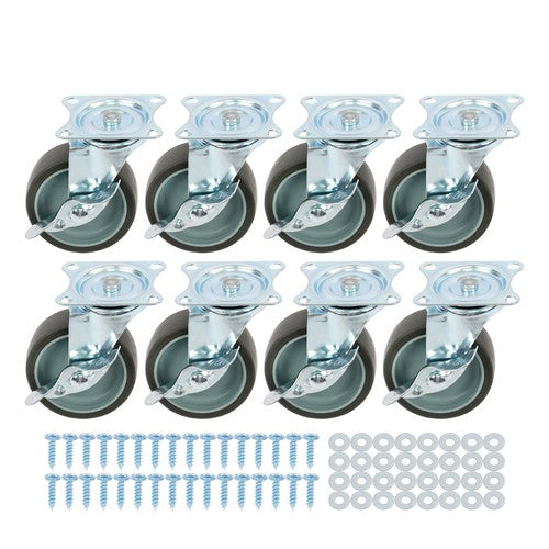 8 Pack 3 Inch Universal Caster Wheels Heavy Duty Casters with Side Brake Grey
