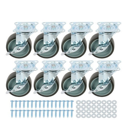 8 Pack 3 Inch Universal Caster Wheels Heavy Duty Casters with Side Brake Grey