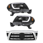 Pair Headlights Front Grille Chrome Shell W/Black Insert For 05-11 Toyota Tacoma