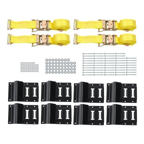 Galvanized Bolts E-Track Mounting Kit w/4 Polyester Straps & 8 Steel Wheel Chock