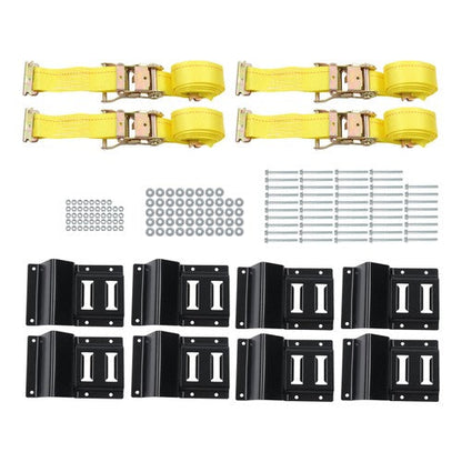 Galvanized Bolts E-Track Mounting Kit w/4 Polyester Straps & 8 Steel Wheel Chock