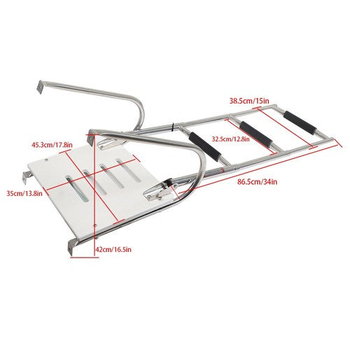 USA 3-step Stainless Steel Ship Ladder With Platform Marine With Telescoping