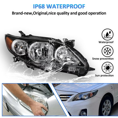 Headlights Headlamp Pair Black Housing for 2011-2013 for Toyota Corolla LE XLE