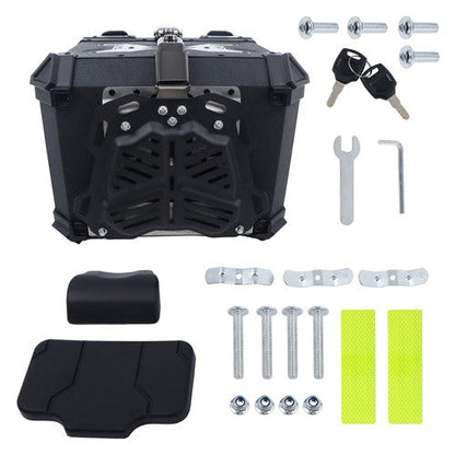 45L  Aluminum Black Hard Motorcycle Trunk With Silver Hanging Plate Rear Trunk