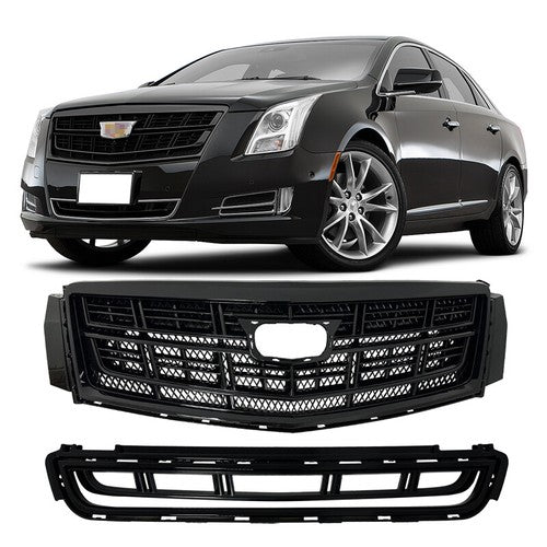 Front Bumper Black Upper Grille Lower Grill 2PCS for 2013-2017 for Cadillac XTS