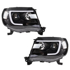 Halogen Headlights Fit For Toyota Tacoma 2005-2011 LED Tube Black Clear Lens