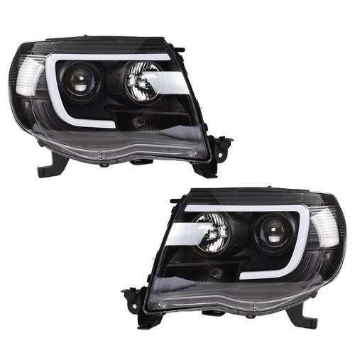 Halogen Headlights Fit For Toyota Tacoma 2005-2011 LED Tube Black Clear Lens