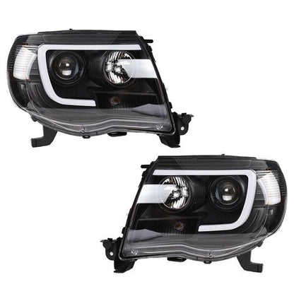 Halogen Headlights Fit For Toyota Tacoma 2005-2011 LED Tube Black Clear Lens