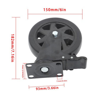 4 × 6" Heavy Duty Caster 360° steering Black W/Brake Quiet, Smooth