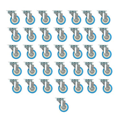 36 Pack Caster Swivel Plate On Blue Polyurethane Wheels 2" Size Wheels No Brake