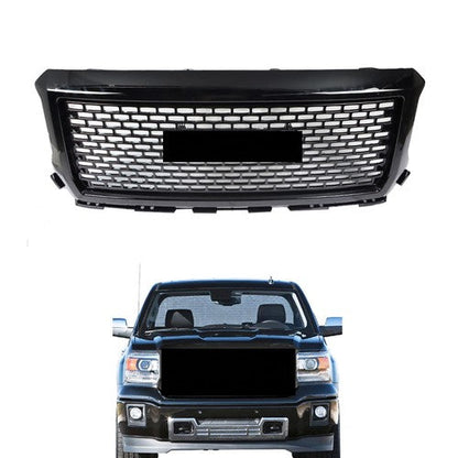 For GMC Sierra 1500 2014 2015 Front Hood Mesh Grill Glossy Black Plastic Durable