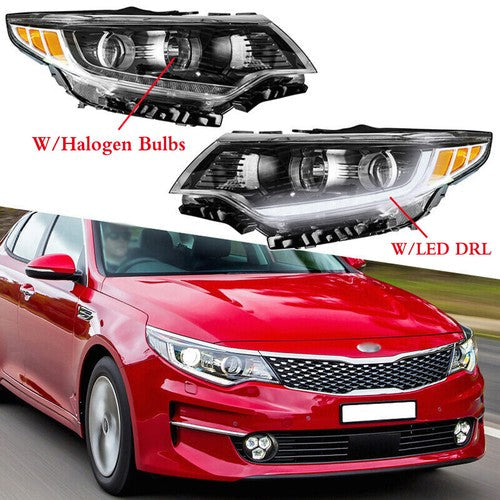 LED DRL Headlights w/ Bulbs Headlamps Left & Right for 2016-2018 for Kia Optima