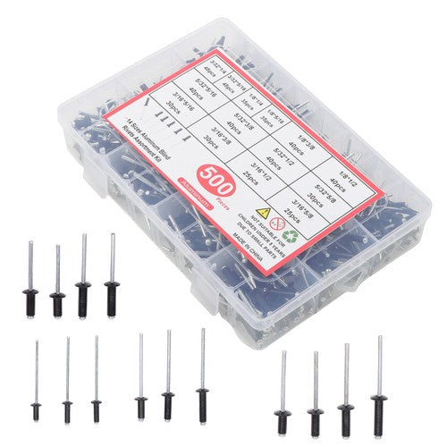 500pcs Aluminum Rivet Kit 14 Sizes Assorted Blind Rivets Storage Case DIY Use