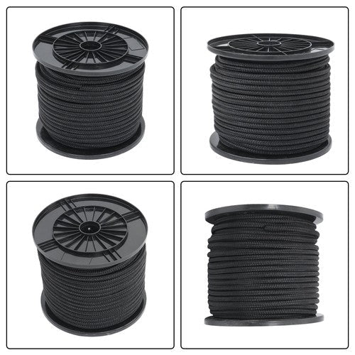 3/8in×250ft Nylon Solid Braid Rope High UV Abrasion Resistance Industrial Black