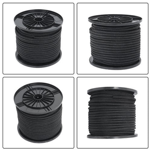 3/8in×250ft Nylon Solid Braid Rope High UV Abrasion Resistance Industrial Black