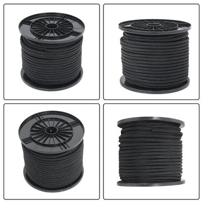 3/8in×250ft Nylon Solid Braid Rope High UV Abrasion Resistance Industrial Black