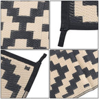 Waterproof Outdoor Rug Outdoor Plastic Straw Rug 6' x 9' Black & Beige Carpet