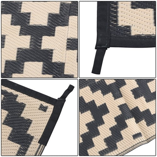 Waterproof Outdoor Rug Outdoor Plastic Straw Rug 6' x 9' Black & Beige Carpet
