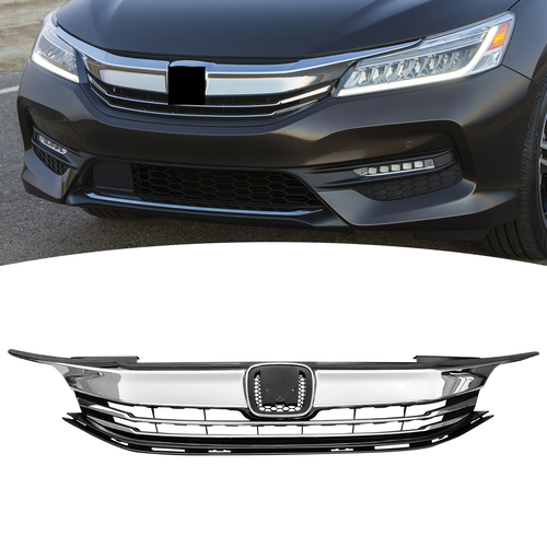 Front Bumper Upper Grille w/ Chrome Trim for 2016 2017 for Honda Accord EX