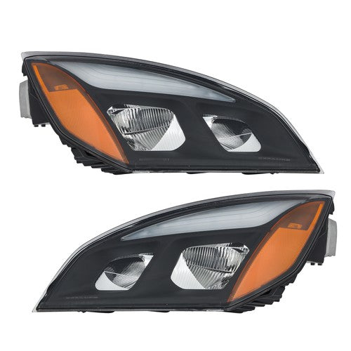 For Freightliner Cascadia Full LED Black Housing Headlights Headlamps 2018-2023