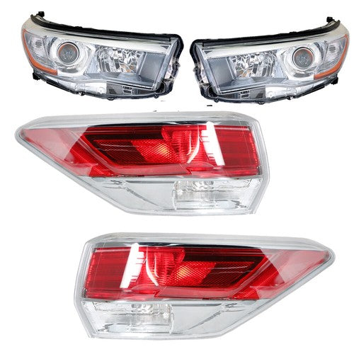 Driver&Passenger Halogen For 2014-2016 Toyota Highlander Tail Lights+Headlights
