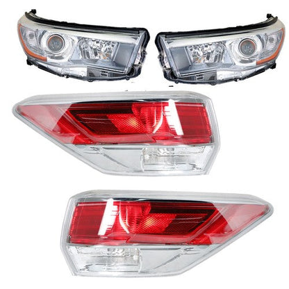 Driver&Passenger Halogen For 2014-2016 Toyota Highlander Tail Lights+Headlights