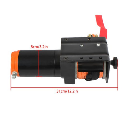 Electric Winch Black+Orange 2000lbs 12VDC/1.1HP Motor 0.18in*50ft Synthetic Rope