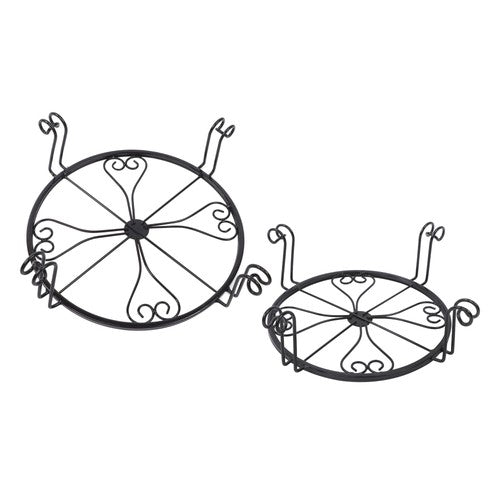 2 Pack 10" 12" Metal Plant Stands Outdoor Indoor Round Pot Stand Rustproof Black