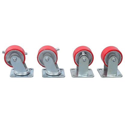 4 Heavy Duty Caster Set 4" Polyurethane on Cast Iron Wheels No Mark Red