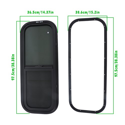 Black 36 “ Width × 15 ” Height RV Window Horizontal Sliding Window w/ Trim Ring