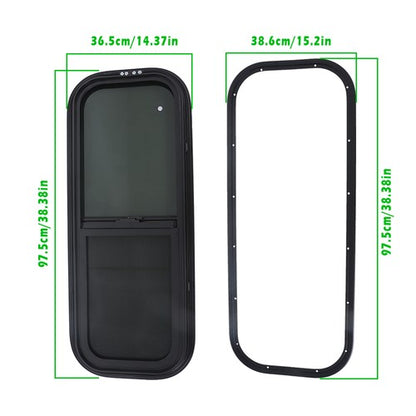 Black 36 “ Width × 15 ” Height RV Window Horizontal Sliding Window w/ Trim Ring