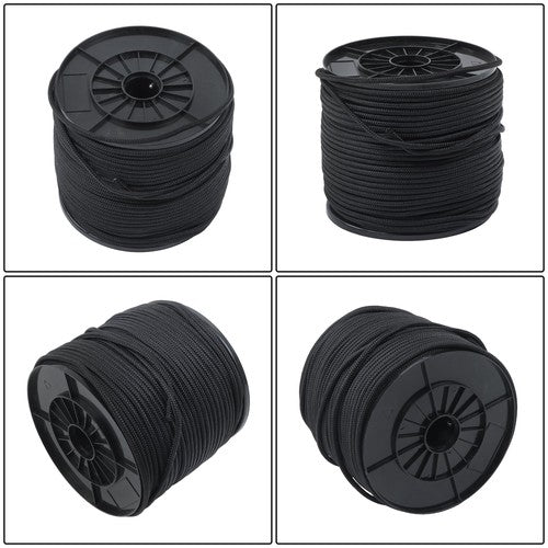 Black Nylon Solid Braid Rope High UV & Abrasion Resistance 1/4 Inch × 500ft