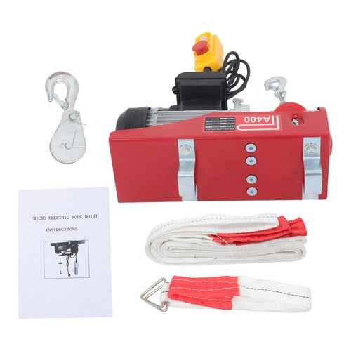 Mini Electric Hoist PA400 880lbs 14ft/4.2m Wired Remote Control Ring Axle Belt
