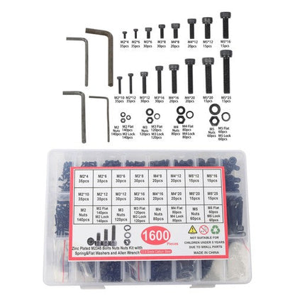 1600Pcs Metric Screw Assortment,M2 M3 M4 M5 Screws Nuts and Bolts Assortment Kit