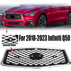 For 2018-2023 Infiniti Q50 Chrome Bezel Front Bumper Black Grille W/sensor holes