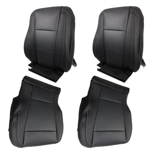 Black For Ford F150 2015-2017 Driver&Passenger Bottom And Top Seat Cover Leather