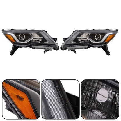 Pair Headlights Assembly Set For Nissan Pathfinder 2017-2020 Halogen W/LED DRL