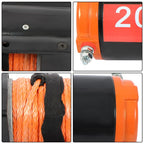 Electric Winch Black+Orange 2000lbs 12VDC/1.1HP Motor 0.18in*50ft Synthetic Rope