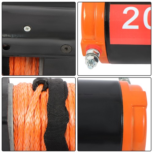 Electric Winch Black+Orange 2000lbs 12VDC/1.1HP Motor 0.18in*50ft Synthetic Rope