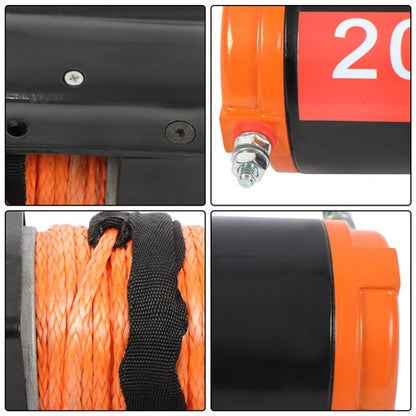 Electric Winch Black+Orange 2000lbs 12VDC/1.1HP Motor 0.18in*50ft Synthetic Rope